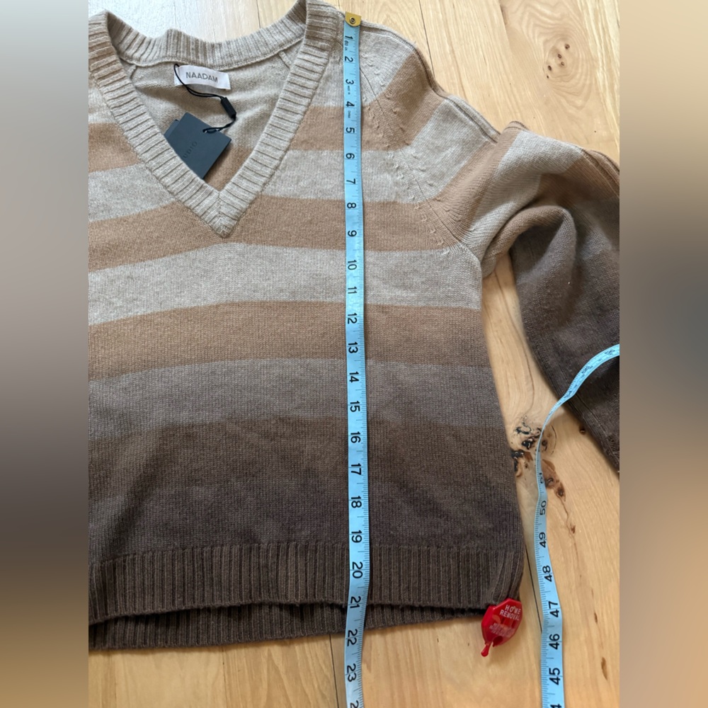 NWT NAADAM Dip Dye V-Neck Wool Cashmere Brown Stripe Sweater Size S - Picture 9 of 9